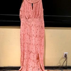Shimmer pink long dress with transparency from the knees down. Elegant andfresh